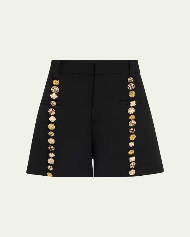 Button Luxe High Waisted Wool Shorts